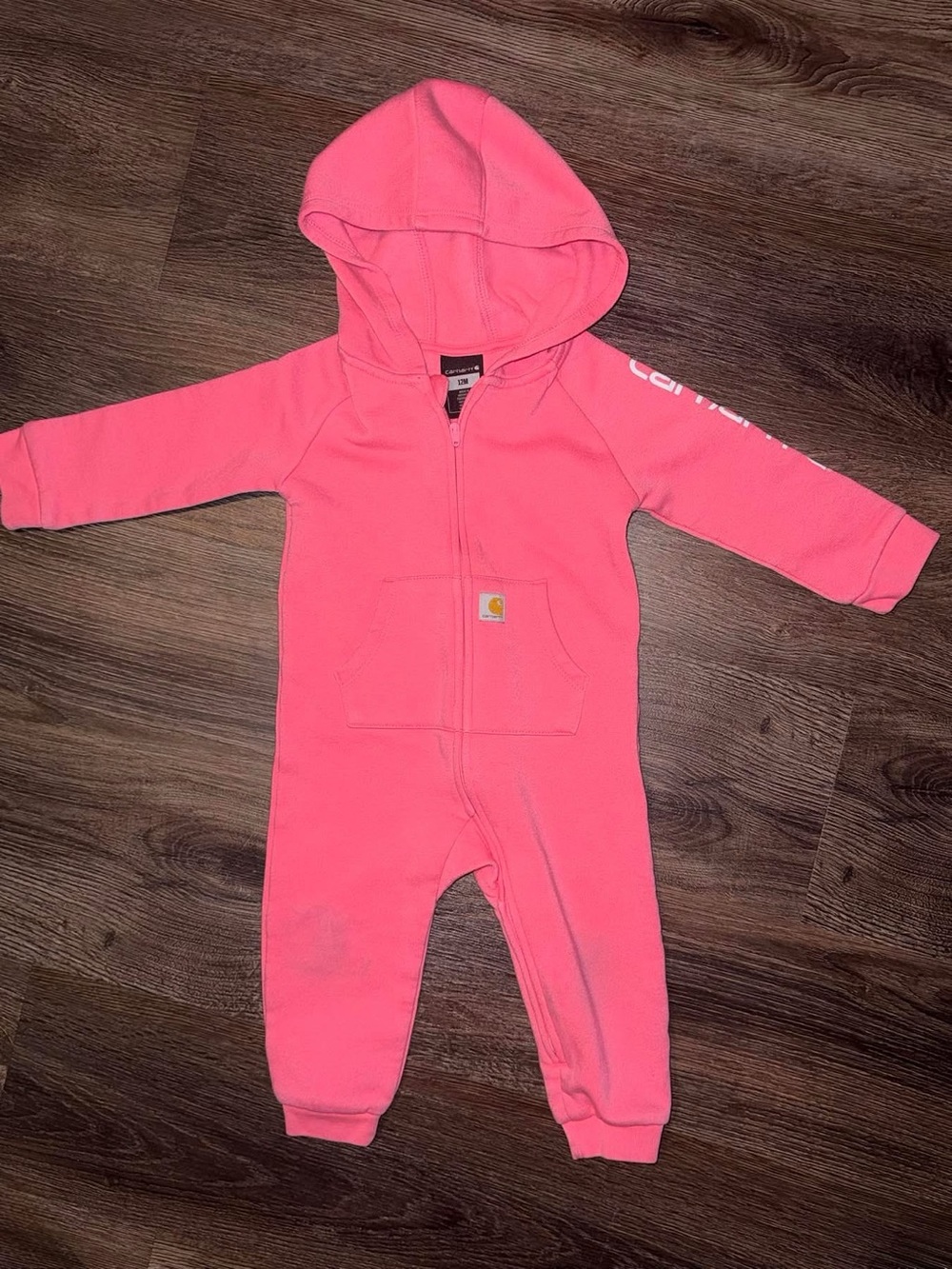 Carhartt Bubblegum Pink Hooded Baby One-Piece Romper